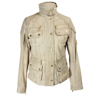 Barbour Off White Leather National Trials Jacket